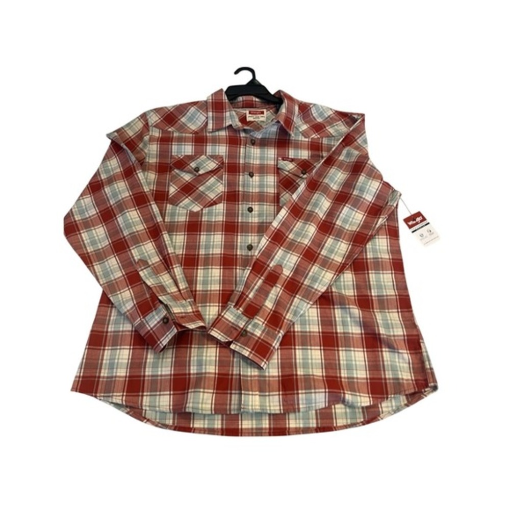 Wrangler Five‎ Star Premium Men's Red Plaid Button-Up Shirt XL Long Sleeve